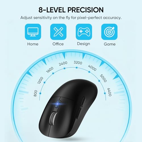 Image of MELOGAGA Wireless Gaming Mouse, 3-Mode Bluetooth /2.4G /USB-C, 8 DPI -Black | 800-6400 DPI, 1000hz Polling, Ultra-Light 71g Design with 120-Hour Rechargeable Battery for PC, Mac, PS5 & Tablets