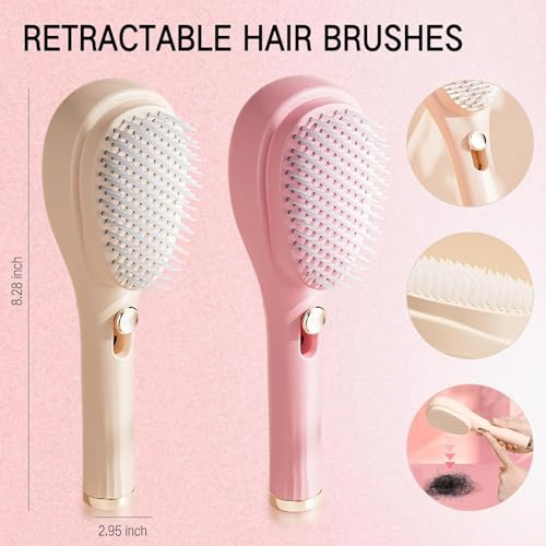Image of Anti Static Massage Comb One-Click Cleaning hair Comb and Brush, Massage Comb, Scalp Cleansing, hair Combs for Women and Men, Portable Telescopic Massage Comb (CREAM)