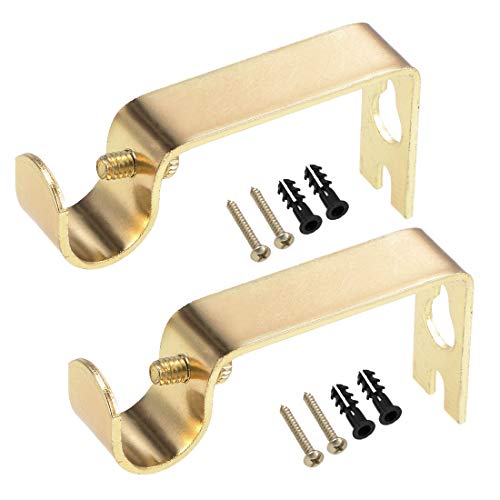 uxcell Curtain Rod Bracket Iron Single Holder Support for 16mm Drapery Rod, 73 X 36 X 16mm Gold Tone 2Pcs