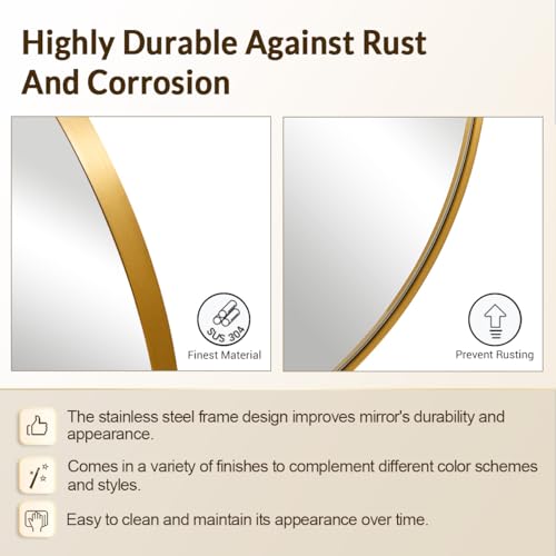 Image of ANDY STAR Champagne Bronze Mirror, Large Round Mirrors for Bathroom, 40 Inch Brushed Gold Round Mirror with Anti-Rust Metal Frame, Heavy Duty, Ideal for Home Remodel