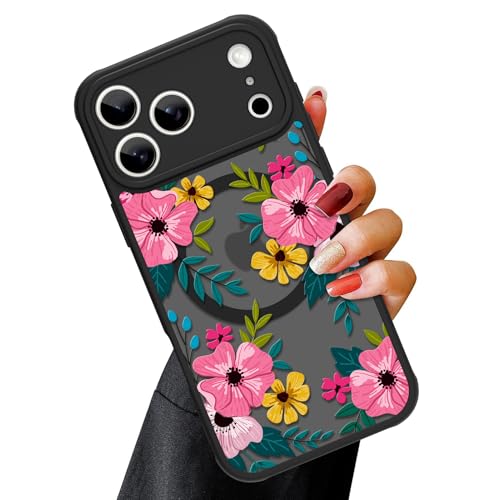 Coque iPhone 17 Pro MagSafe anti-rayures avec vitre écran et motif floral