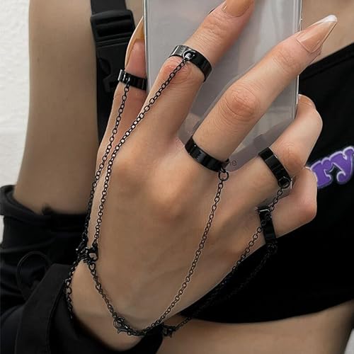 Punk Chain Tassel Bracelet with Slave Finger Rings, Gothic Hand Harness & Kurapika Chain Hand Chain Jewelry for Women and Men2