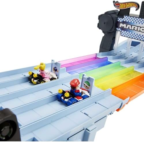 Hot Wheels Mario Kart Rainbow Road Raceway 8-Foot Track Set with Lights & Sounds & 2 1:64 Scale Vehicles, Race with 5-Track Colorful Course with 2 Configurations, Toy for Kids Ages 4 Years Old & Up - 4