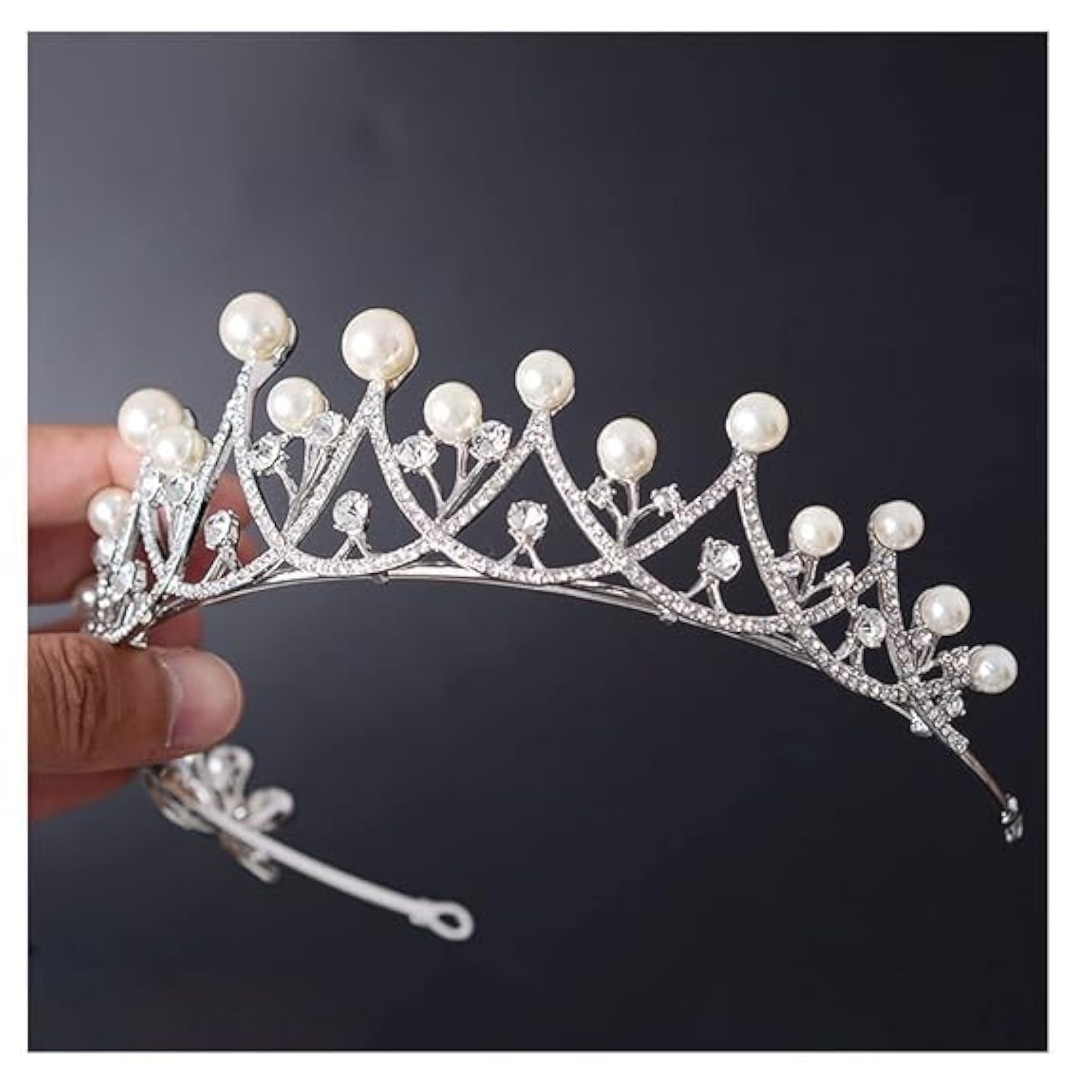 Pearl Wedding Tiara for Women, Silver Plated