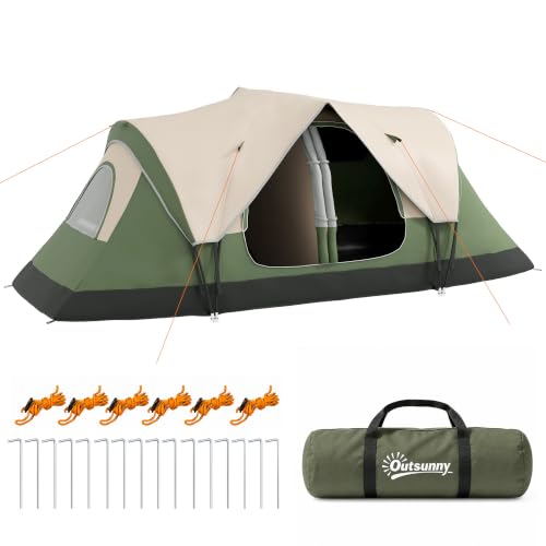 Outsunny Tienda de Campaña Familiar 450x215x180cm Verde Oliva/Marrón Claro