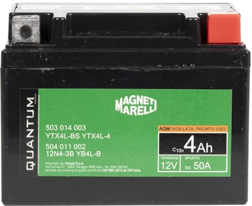 Quantum Energy Magneti marelli batteria moto e scooter 4AH 12V 50A tecnologia AGM sigillata polo positivo destro