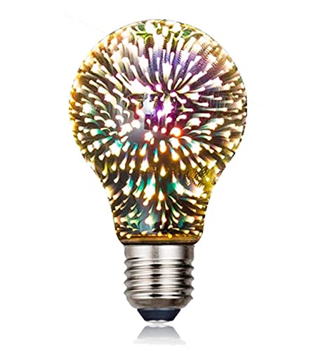 TitTees Firework Light Bulbs,Decorative 3D LED Bulb,4W, Stained Glass Light Bulb,Star Shine Decoration,Use for Holiday Christmas Decoration,Multicolor (Round-A, 1Pack) 1 Pack