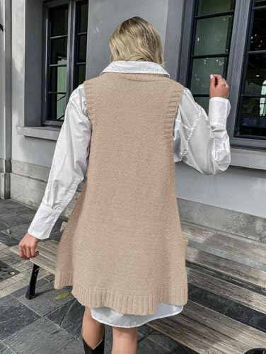 Image of Zeagoo Womens Sweater Vest Dress Pattern Knitted Pullovers Sweaters V Neck Tank Sweater Dress with Pockets