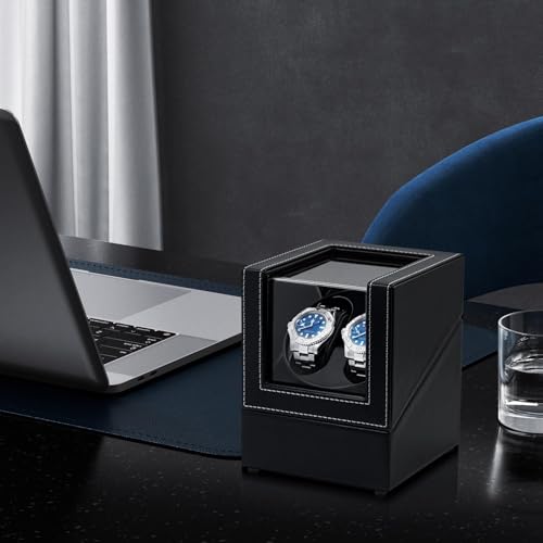 Image of Double Automatic Watch Winder Box, Automatic Watch Display Storage Rotation Wristwatch Box with 2 Slots-Black (CLASSIC)