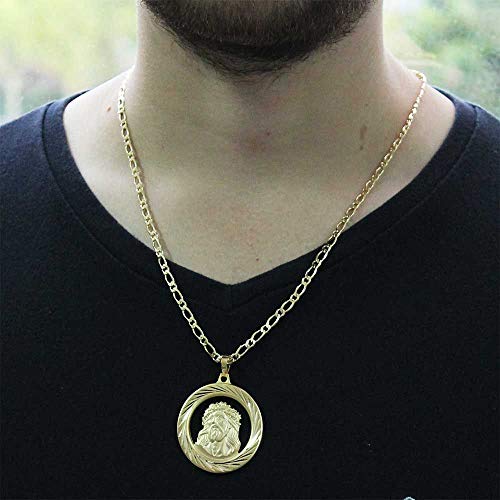Pingente Face de Cristo Com Corrente Italiana Gaveta Folheado a Ouro 18k