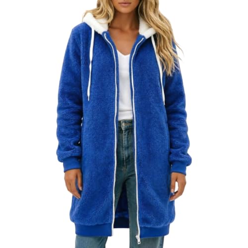 XINGJIAARTS Womens Fleece Jacket With Hood Fuzzy Fall Winter Long Coat Oversized Long Sleeve Full Zip Up Warm Hoodie Jackets BU3 5X-Large - image 1