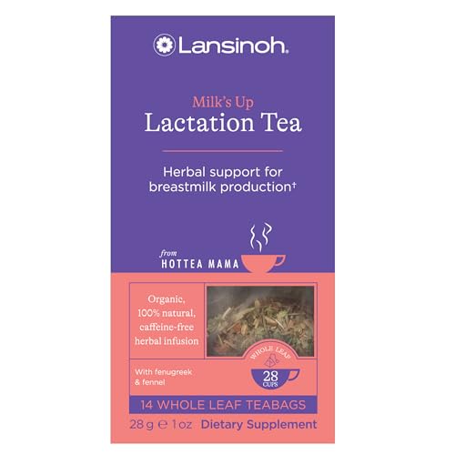 Image of Lansinoh + HotTea Mama Milk's Up, Breastfeeding and Lactation Support Tea, Fenugreek, Fennel, Anise Seed, Caffeine-free, Sugar-Free, Postpartum Essentials for New Moms, Includes 14 Tea Sachets
