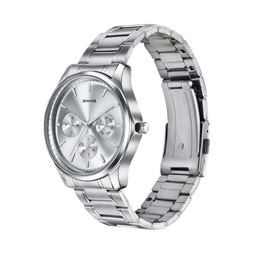Image of Sonata Axis with Quartz Analog Silver Premium Multifunction Design Dial IPS Strap Watch for Men - 77163SM03