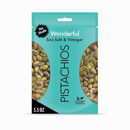 Wonderful Pistachios No Shells, Sea Salt & Vinegar Nuts, 5.5 Ounce Resealable Bag, Protein Snacks, Vegan Snacks, Healthy Snacks for Adults