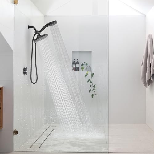 SparkPod Dual Shower Head - 8'' High Pressure 55-Mode Rain Shower Heads with Handheld Spray Combo - Rainfall, Handheld & Dual Mode - Easy Install 3-Way Showerhead with Hose & Holder (Polishe