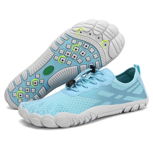 SAGUARO Badeschuhe Damen Herren Barfußschuhe Wasserschuhe Barfuss Schwimmschuhe Gegen Seeigel Aquaschuhe Leicht Strandschuhe rutschfest Barfussschuhe Sport Neoprenschuhe Himmelblau, Gr.41
