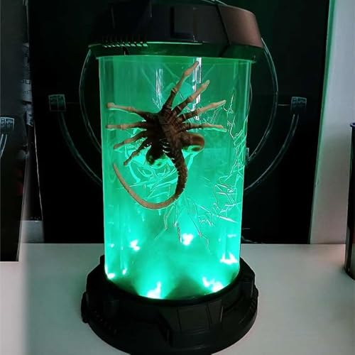 Peacheese Gothic Facehugger Cool Jar with LED Light, Facehugger Chamber LED Tank for Desktop Decoration, Scary Alien Xenomorph Popcorn Bucket, Horrible Home Decor Gift