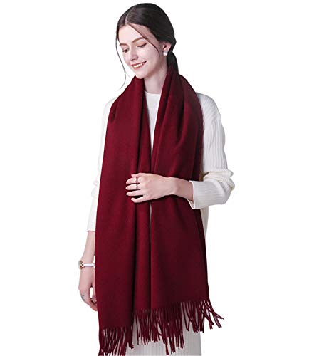 DEBAIJIA Écharpe Cashemire Laine Confortable Super Souple Soyeuse, Étole Foulard Pashmina Protection Contre Froid, Extra Large 200x70cm Châle Élégant Stylistique avec Franges - Bordeaux