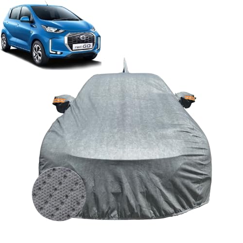 Image of Car Cover for Datsun Redi Go (2016-2022) |100% Waterproof Cover with Antenna & Reflective Mirror Pockets | Dustproof, Scratchproof, Heatproof Redi-Go Car Cover |Soft Cotton Lining| Grey