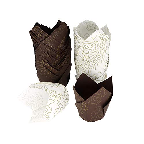 100 Pirottini Muffin Carta Tulipano - Formine Cupcake Naturali Per Feste E Natale - Formato Grande