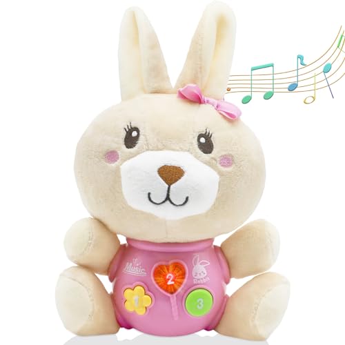 HAPTIME Baby Bunny Toys for 0-12 Months - Baby Easter Basket Stuffers & Gift - Infant Musical Plush Stuffed Animal - Newborn Tummy Time Toy for 0 1 3 6 9 12 18 Months Girls
