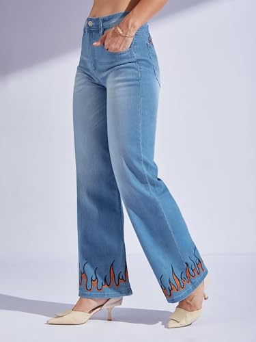 Image of Miss Chase Women's Wide-Leg High-Rise Regular-Length Stretchable Shaping Denim Jeans