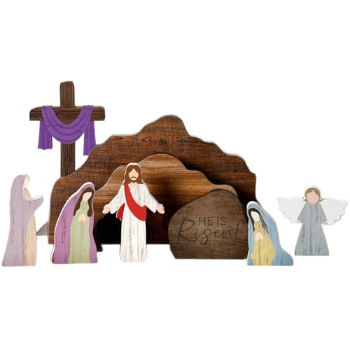 Décor Jésus tombe vide en bois crèche chrétienne chaleureuse