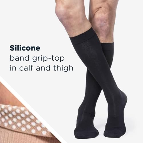 Image of SIGVARIS Women's Essential Cotton 230 Closed Toe with Grip-Top Calf-High Socks 20-30mmHg - Black - Small Long