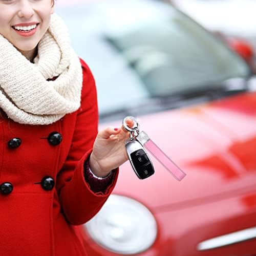 wisdompro Crystal Car Keychain for Women, Genuine Leather Key FOB Keychain Key Chain Accessories with Bling Rhinestones and 2 Key Rings for Car Key FOB