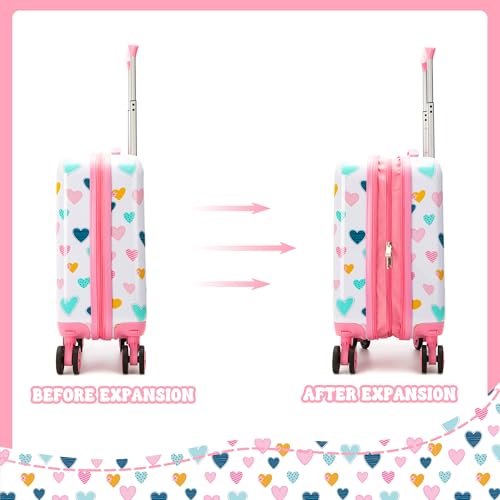 Image of Kid's Luggage Set 2 Piece Suitcase Set Hardside Luggage with Spinner Wheels Girls Carry on Toddler Travel Rolling Suitcase with Neck Pillow Airline Approved