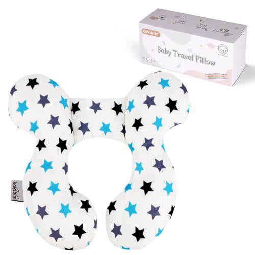 Image of KAKIBLIN Baby Neck Pillow, Upgraded Baby Support Pillow, Head Pillows for Carseat, Newborn Neck Support for Car Seat, Stroller, Pushchair,Travel (White Star)