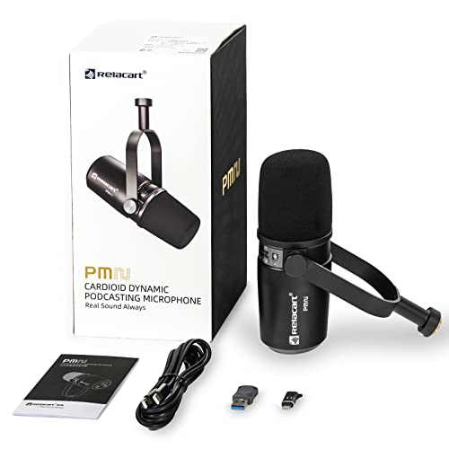 Relacart Pm2 Usb/Xlr Vocal Dynamic Podcast Microphone For Podcast, Live Streaming, Studio Recording And Voice Over, All Metal Cardioid Mic, Built-In Headphone Output, Voice Isolation Technology Black #TOP5
