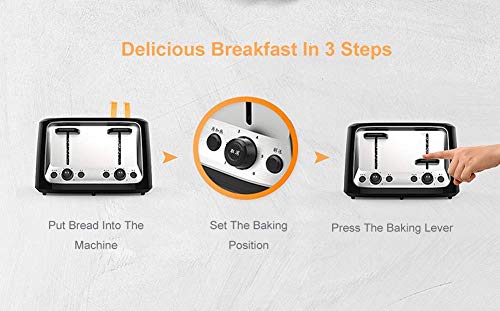 Torradeira estilo retrô com 4 fatias, 6 níveis de escurecimento e bandeja de migalhas removível, des