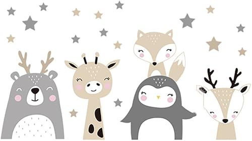 Cartoon Nursery Wall Decor For Baby Girl Or Boy, Wall Sticker For Baby Room - 5 Animals With Horns BR64188