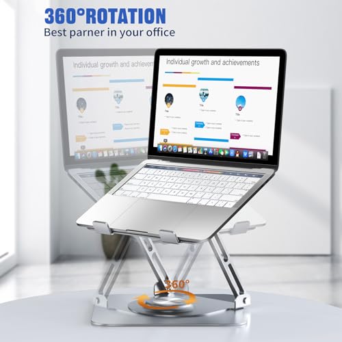 Laptop Stand for Desk, Adjustable Computer Stand with 360° Rotating Base, Ergonomic Laptop Riser for Collaborative Work, Foldable & Portable Laptop Stand, fits for All 10-16" Laptops