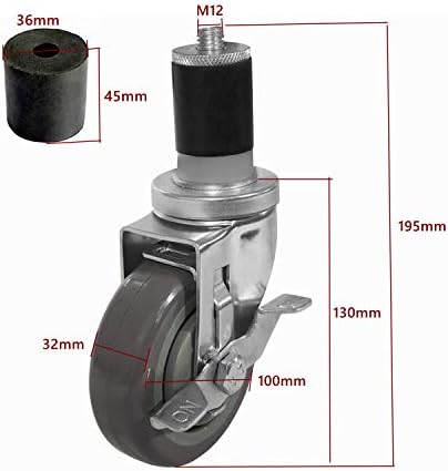 Nisorpa 100mm Castor Wheels Set of 4 Heavy Duty Workbench Stem Castors Kit Trolley Wheels with Brake 360 Degree Swivel PU Rubber 360 KG Load Capacity for Industrial Furniture