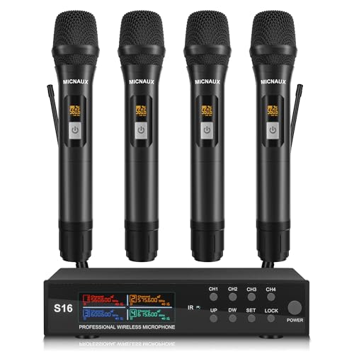 MICNAUX Wireless Microphone System, Pro 4 Channel UHF Mics