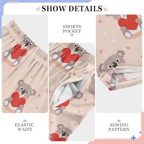 Koala Love Heart Boys Long Pants Soft Trousers Elastic Waist Kids Lounge Bottoms with Pockets S-XL4