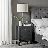 Furniturebox UK Lexi Contemporary Black Mirrored Bedside Table Side Table Bedroom Cabinet Modern 3 Drawer Reflective Stylish Bedroom Furniture