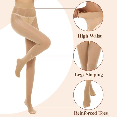 Image of Shiny Pantyhose for Women High Waist Silk Oil Shimmer Sheer Tights | 2 Pairs Sheer Tights for Women 15D Pantyhose for Women