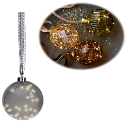 LS-LebenStil Deko XL Glas Lichtkugel 40LED - Ø 20cm Braun Gold Band Timer...