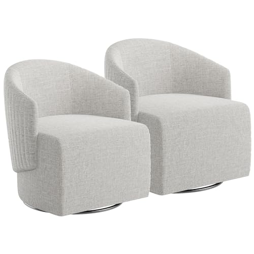 Image of BELLEZE Swivel Accent Chair, Modern Upholstered Swivel Armchair 360 Degree Barrel Chair Comfy Corner Chair for Living Room Bedroom [Set of 2] - Malta (Light Grey)
