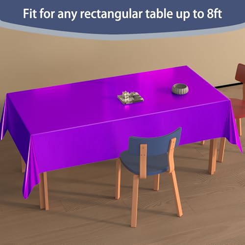 Image of 4 Pack Plastic Tablecloths Disposable Tablet Cover Purple 54 x 108 In | Foil Glitter Table Cloth for Rectangle Tables Indoor / Outdoor Party Decorations Birthday Princess Bridal Wedding Christmas