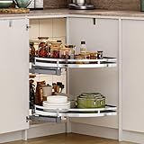 DWVO Corner Cabinet Pull-Out Organizer, 2-Tier Blind Corner Shelf with 270° Swing-Out Tray, Left Swing, Heavy-Duty Chrome Plated Iron, 32.7"x17.3"x21.3", Gray