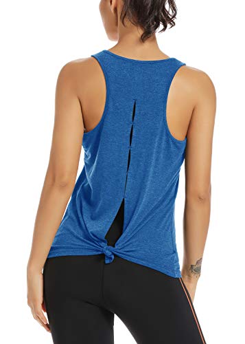 Muzniuer Open Back Workout Top Shirts - Yoga t-Shirts Activewear Exercise Tops for Women Gym Athletic Clothes SkyBlue XL