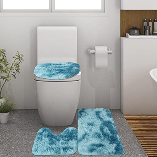 Ensemble de 3 tapis de bain absorbant bleu marine avec abattant - 3