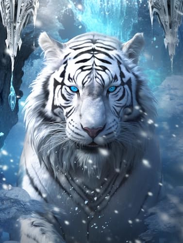 Kit Broderie Perles COKYIS Idée Cadeau Créatif Motif Tigre Blanc