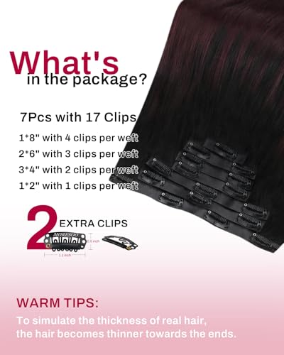 Image of Moresoo Burgundy Clip in Hair Extensions,18inch Seamless PU Skin Weft