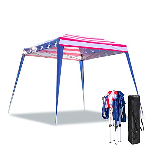 Erommy Folding Pop Up Canopy Tent American Flag Print Portable Slant Leg Shelter