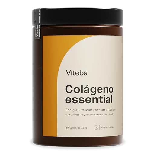 Viteba Colágeno Hidrolizado Puro Polvo con Ácido Hialurónico, Magnesio, Coenzima Q10 y Vitamina C. Essential: Suplemento Premium Péptidos de Colageno Tipo 1 y 3 Articulaciones y Músculos 330g